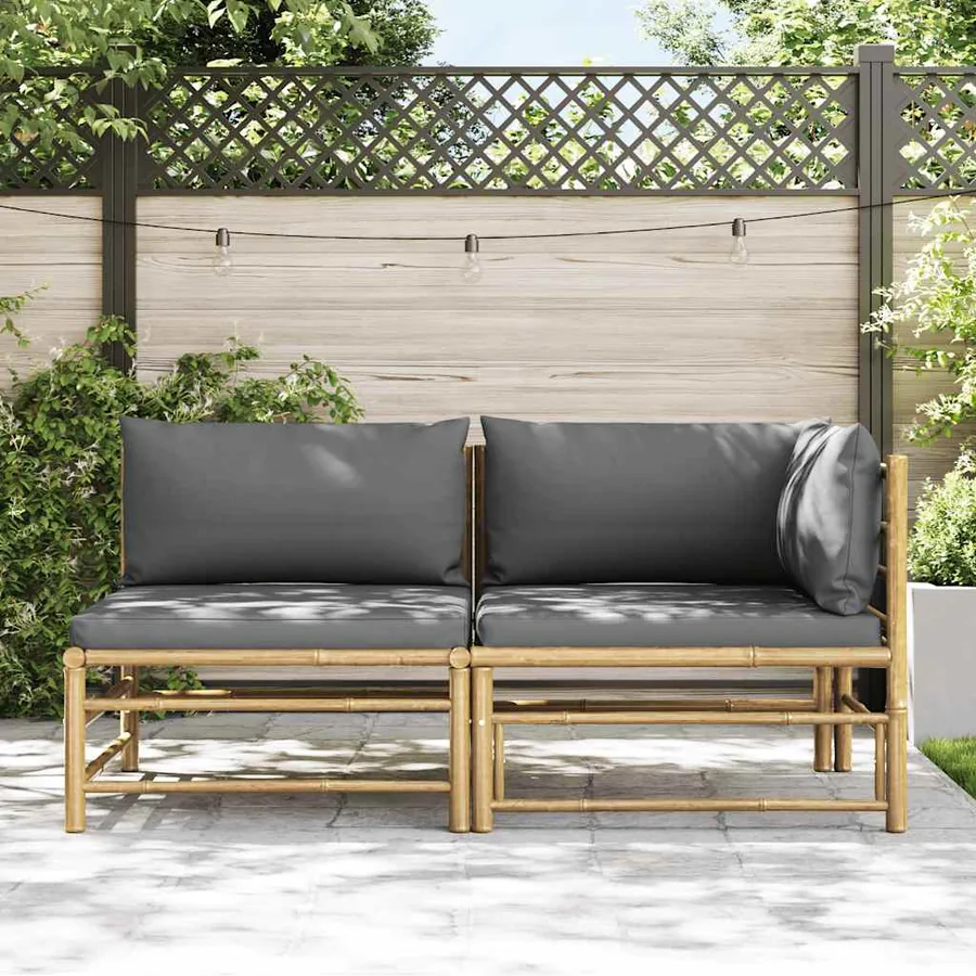 Salon de jardin 2 pcs avec coussins gris foncé Bambou - 3