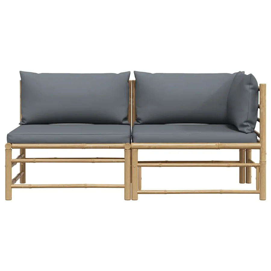 Salon de jardin 2 pcs avec coussins gris foncé Bambou - 4