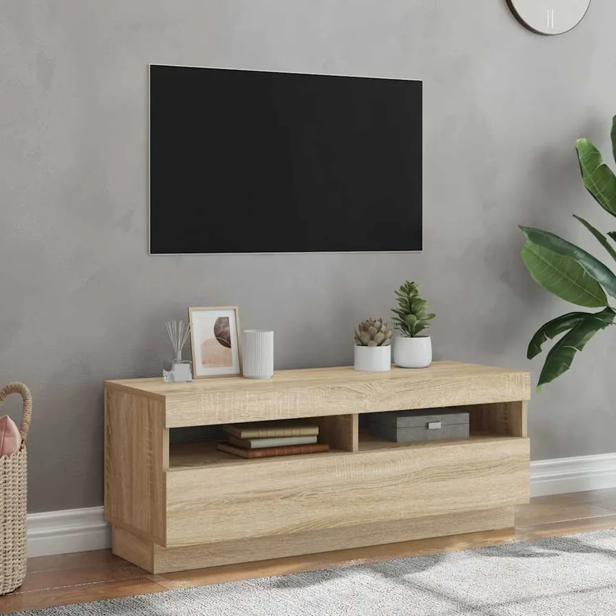 Meuble TV avec lumières LED chêne sonoma 100x35x40 cm