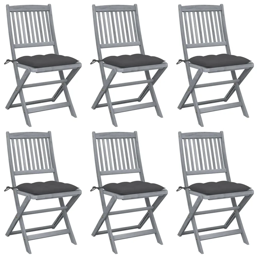 Chaises pliables d'extérieur lot de 6 et coussins Bois d'acacia