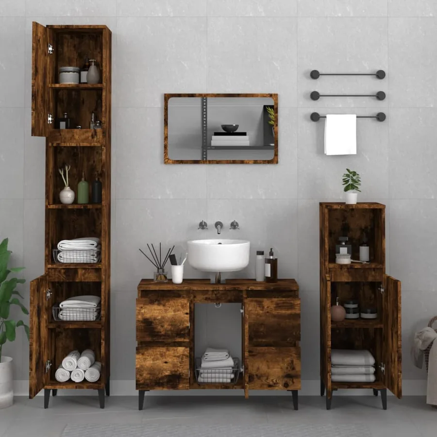 Meuble d'évier chêne fumé 80x33x60 cm bois d'ingénierie - 3