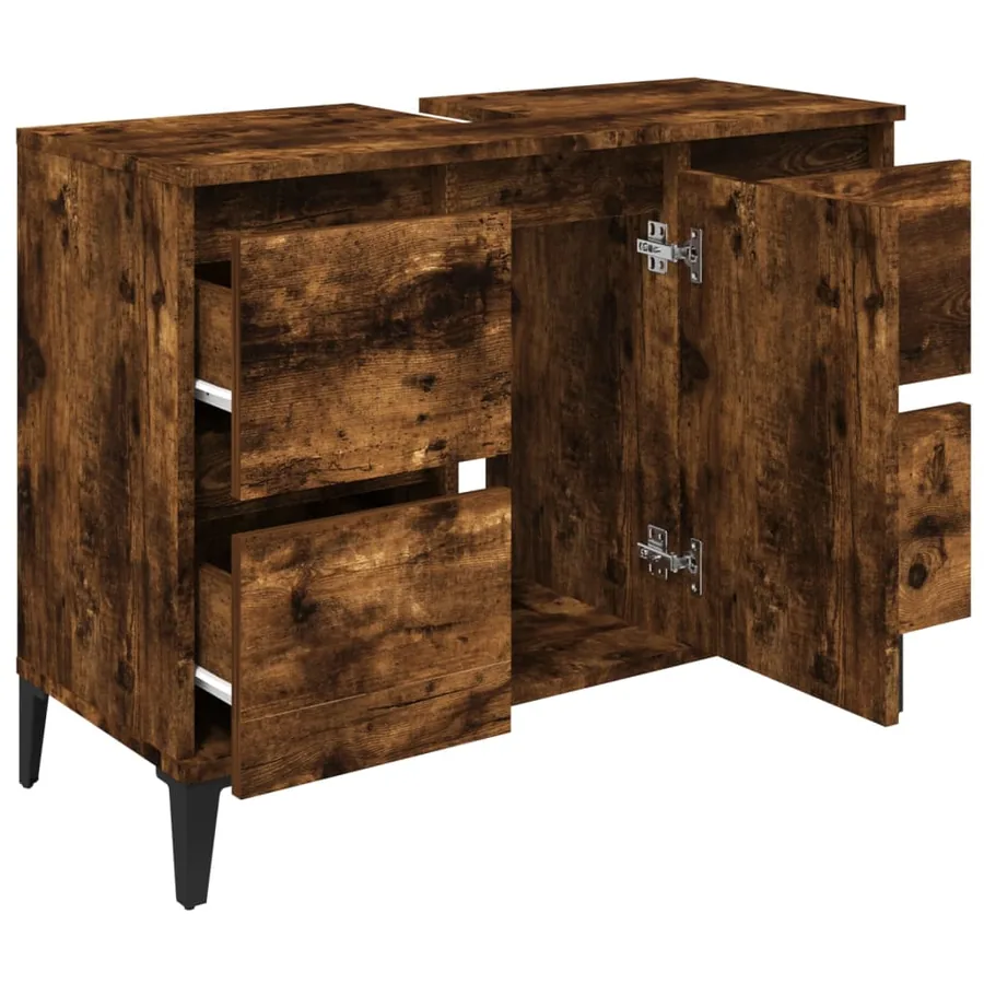 Meuble d'évier chêne fumé 80x33x60 cm bois d'ingénierie - 6