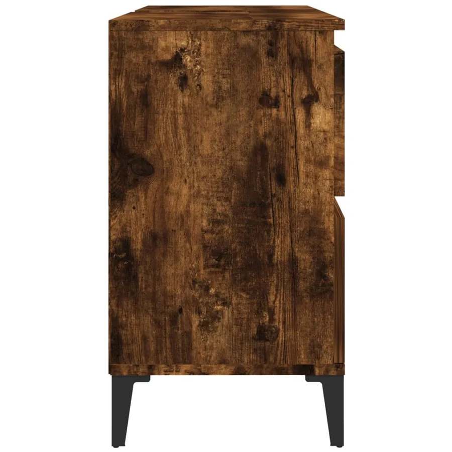 Meuble d'évier chêne fumé 80x33x60 cm bois d'ingénierie - 7