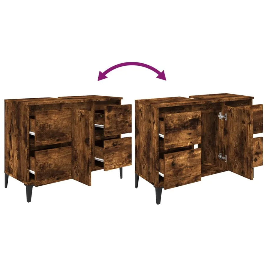 Meuble d'évier chêne fumé 80x33x60 cm bois d'ingénierie - 8