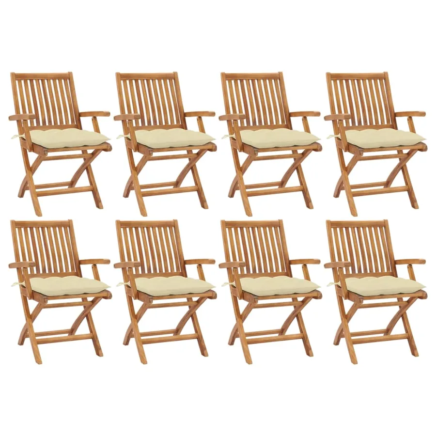 Chaises pliables de jardin avec coussins lot de 8 Teck solide