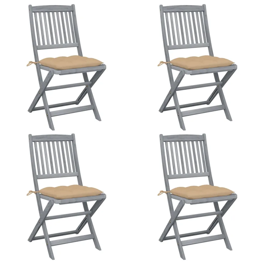 Chaises pliables d'extérieur lot de 4 et coussins Bois d'acacia