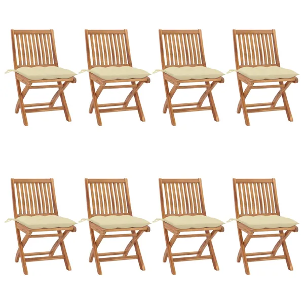 Chaises pliables de jardin avec coussins lot de 8 Teck solide