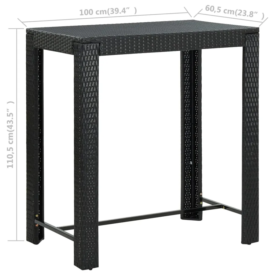 Table de bar de jardin Noir 100x60,5x110,5 cm Résine tressée - 6