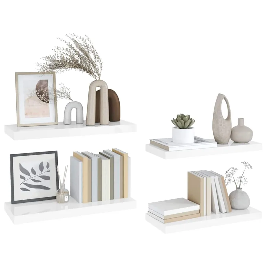Étagère murale flottante 4 pcs Blanc brillant 60x23,5x3,8cm MDF - 5