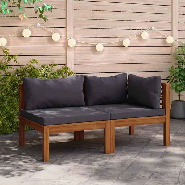 Ensemble de canapés 2pcs avec coussins gris foncé Acacia solide