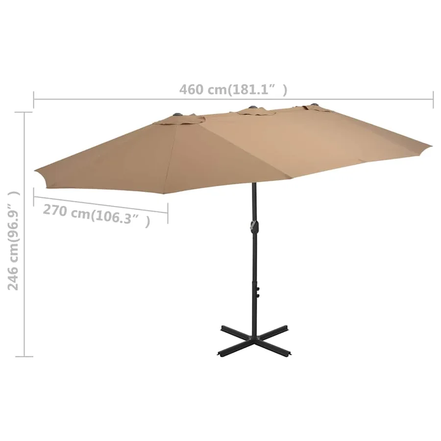 Parasol d'extérieur et poteau en aluminium 460x270 cm taupe - 8