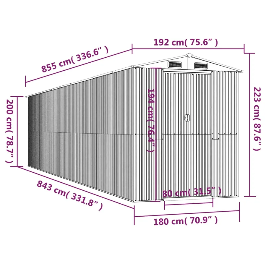 Abri de jardin Anthracite 192x855x223 cm Métal galvanisé - 8