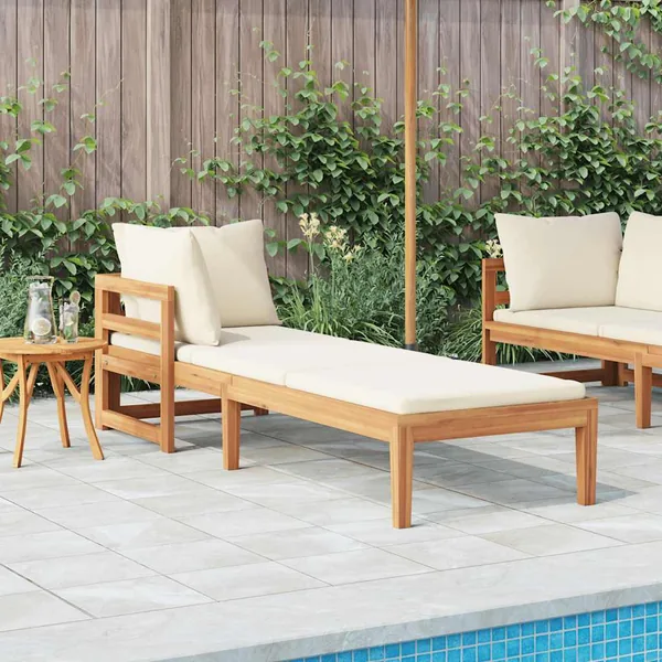 Chaise longue avec 1 accoudoir Blanc crème Bois d'acacia solide