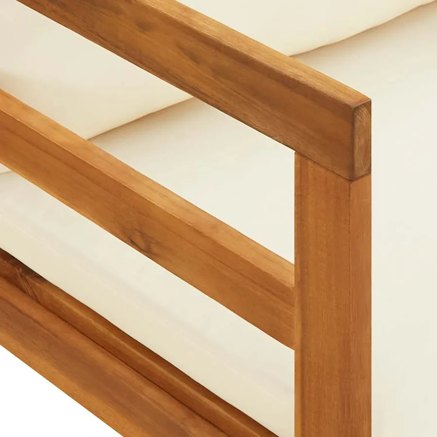 Chaise longue avec 1 accoudoir Blanc crème Bois d'acacia solide - 10