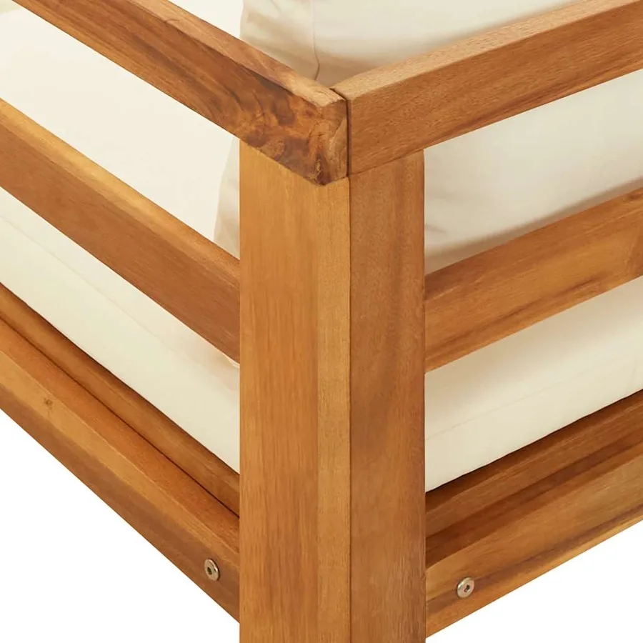Chaise longue avec 1 accoudoir Blanc crème Bois d'acacia solide - 11