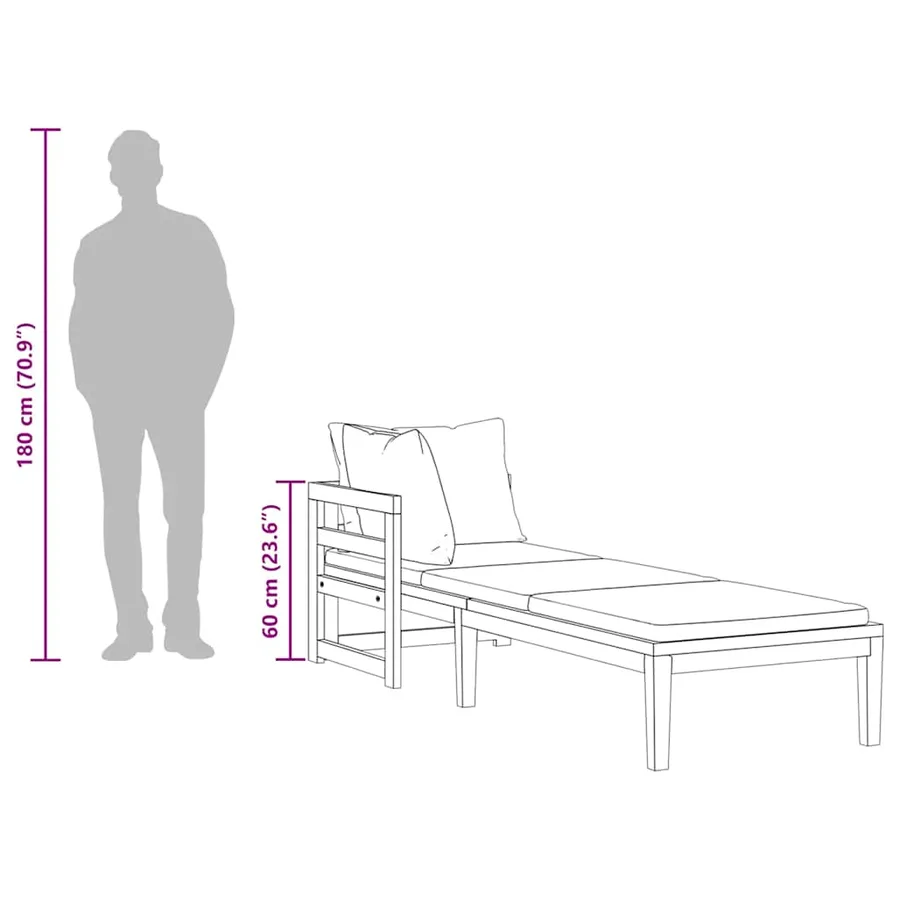 Chaise longue avec 1 accoudoir Blanc crème Bois d'acacia solide - 13