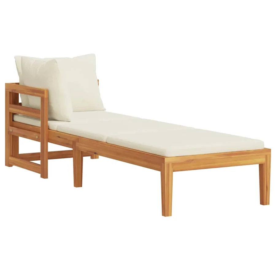 Chaise longue avec 1 accoudoir Blanc crème Bois d'acacia solide - 2