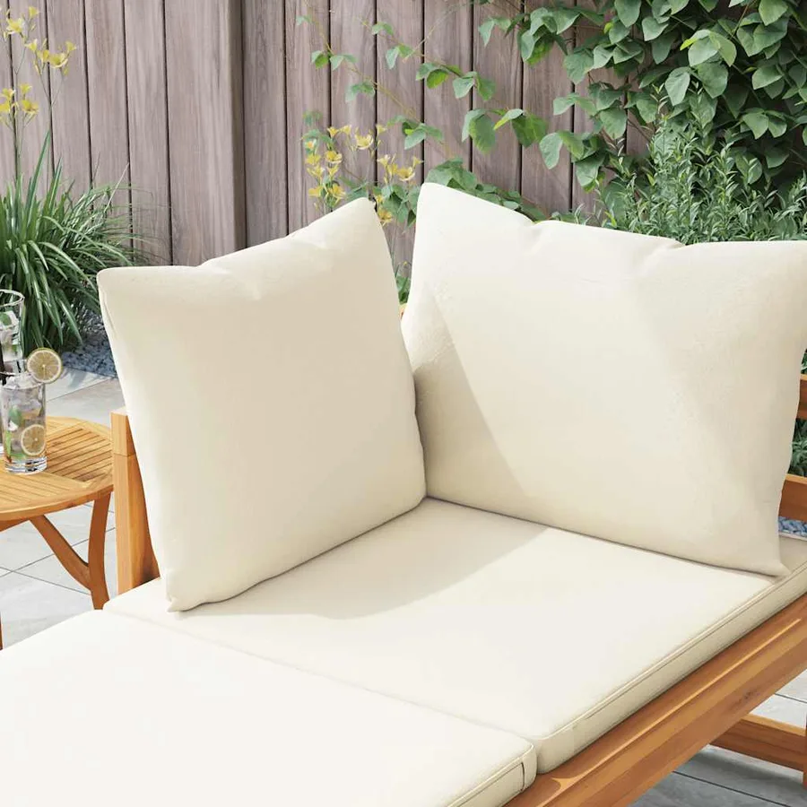 Chaise longue avec 1 accoudoir Blanc crème Bois d'acacia solide - 3