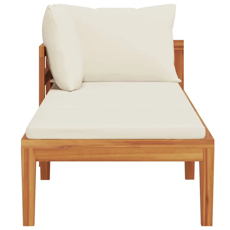 Chaise longue avec 1 accoudoir Blanc crème Bois d'acacia solide - 5