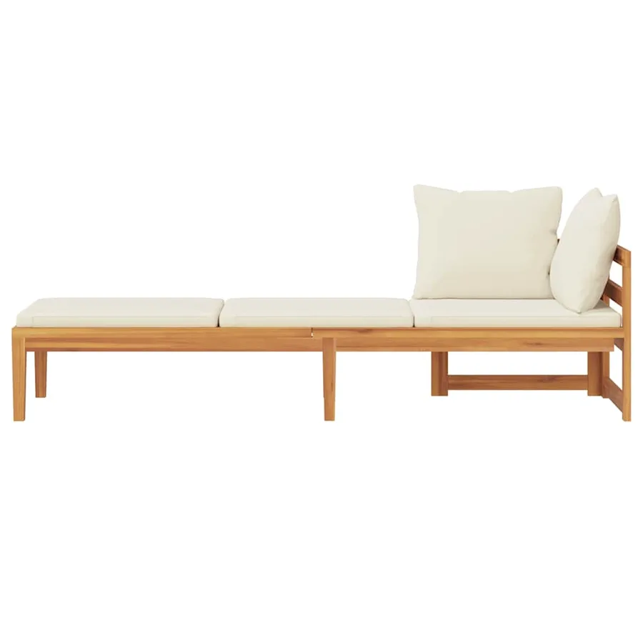 Chaise longue avec 1 accoudoir Blanc crème Bois d'acacia solide - 6
