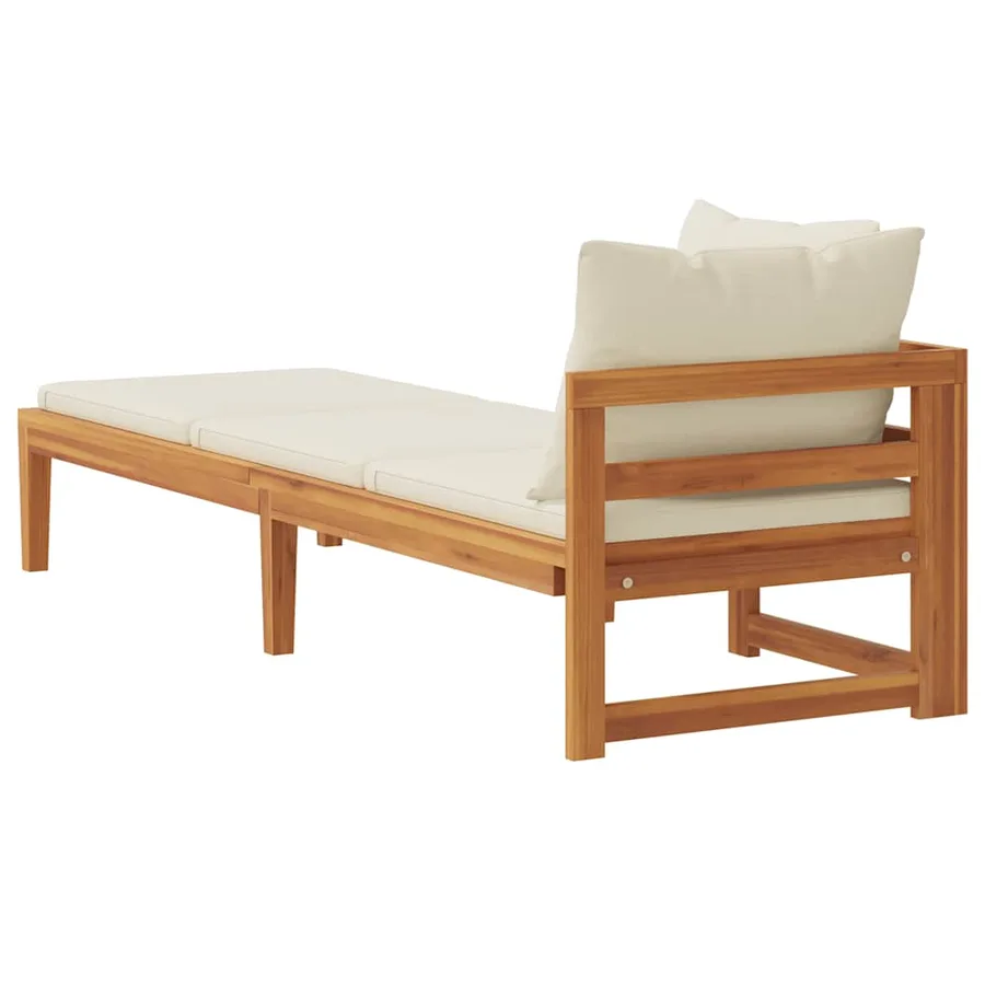 Chaise longue avec 1 accoudoir Blanc crème Bois d'acacia solide - 7