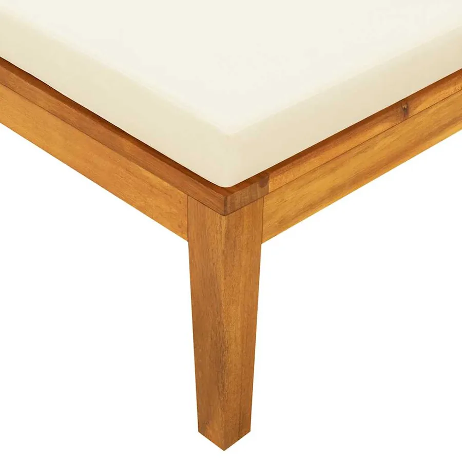 Chaise longue avec 1 accoudoir Blanc crème Bois d'acacia solide - 9