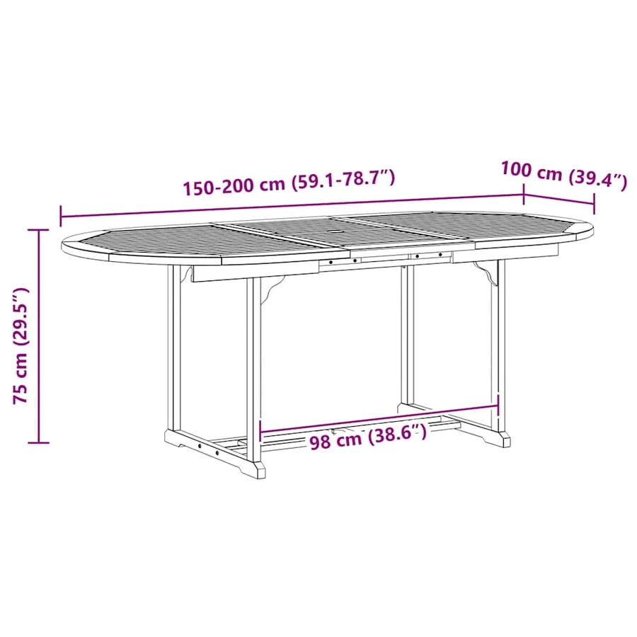 Table de jardin Gris 200x100x75 cm Bois d'acacia massif - 7
