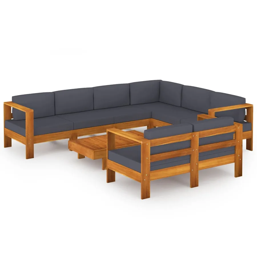 Salon de jardin 8 pcs avec coussins gris foncé Bois d'acacia - 2