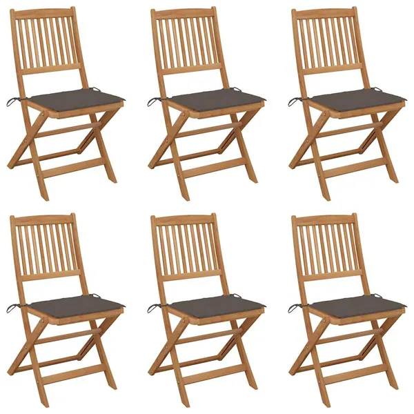 Chaises pliables de jardin lot de 6 avec coussins Bois d'acacia