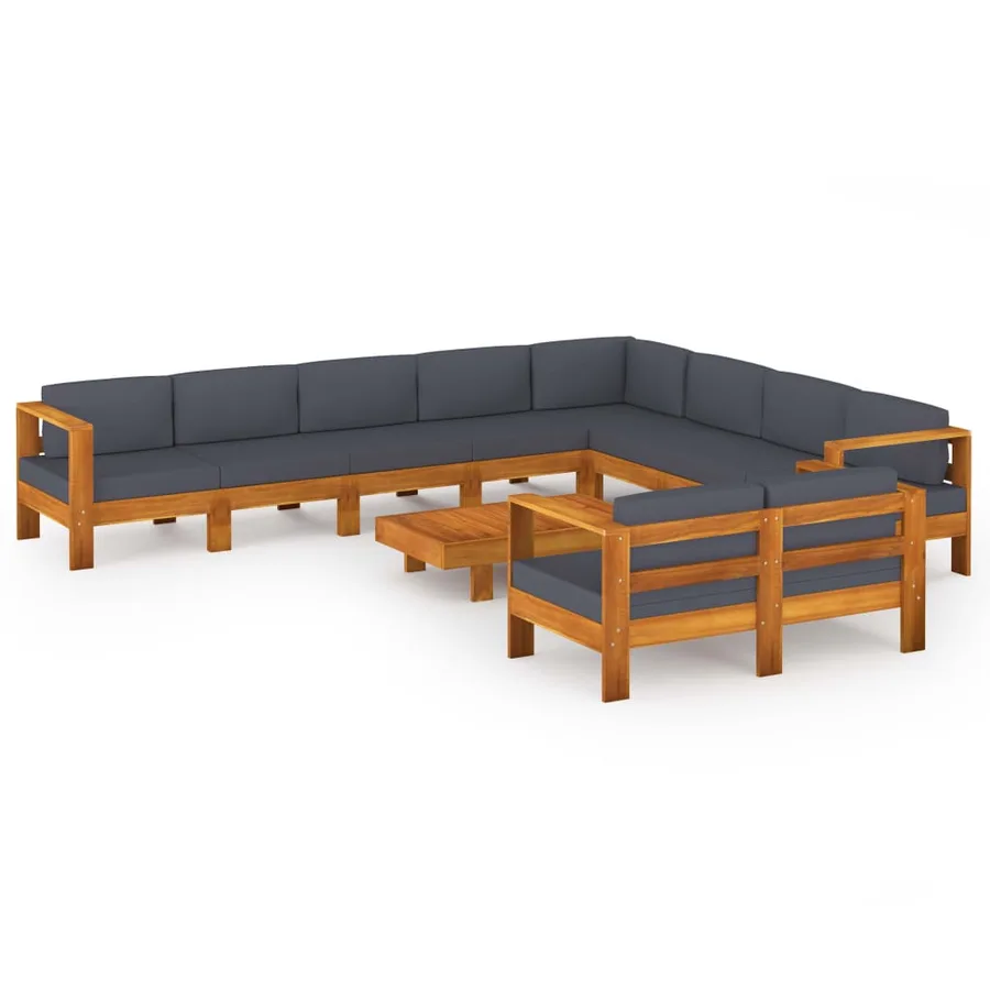 Salon de jardin 10 pcs avec coussins gris foncé Bois d'acacia - 2