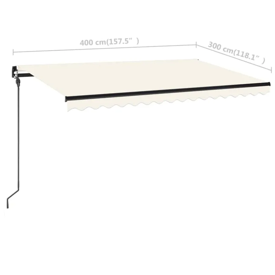 Auvent manuel rétractable avec LED 400x300 cm Crème - 7