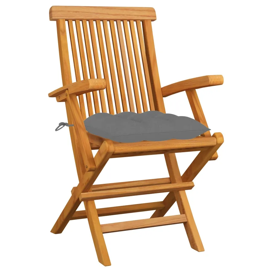 Chaises de jardin avec coussins gris lot de 6 Bois teck massif - 2
