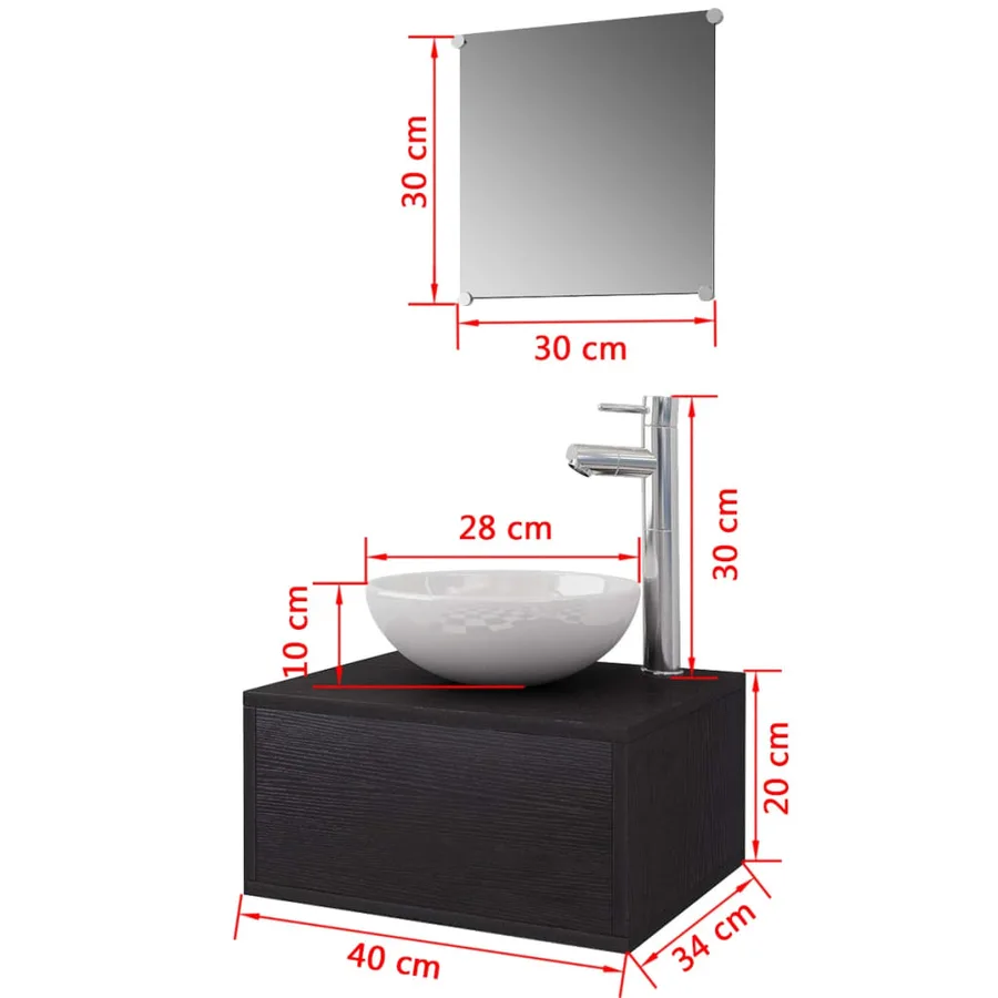 Meuble de salle de bain 4 pcs avec lavabo et robinet Noir - 11