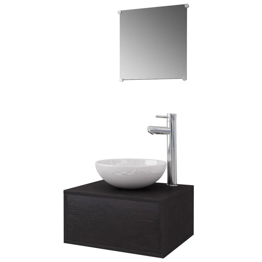 Meuble de salle de bain 4 pcs avec lavabo et robinet Noir - 2