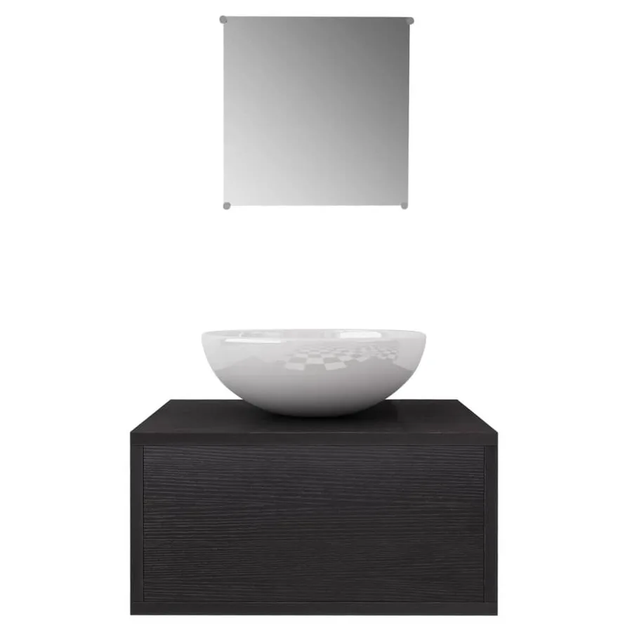 Meuble de salle de bain 4 pcs avec lavabo et robinet Noir - 4