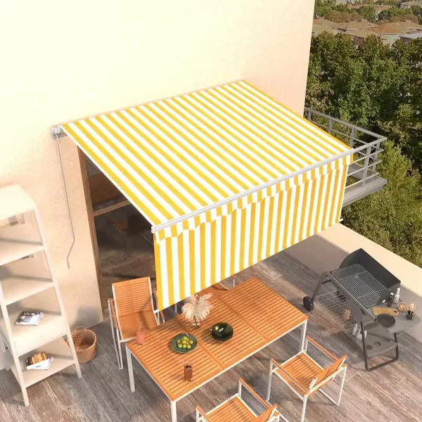 Auvent rétractable manuel avec store 3,5x2,5 m Jaune et blanc