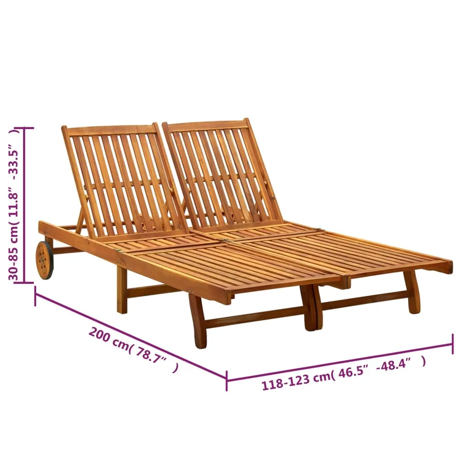 Chaise longue de jardin 2 places avec coussins Acacia solide - 6