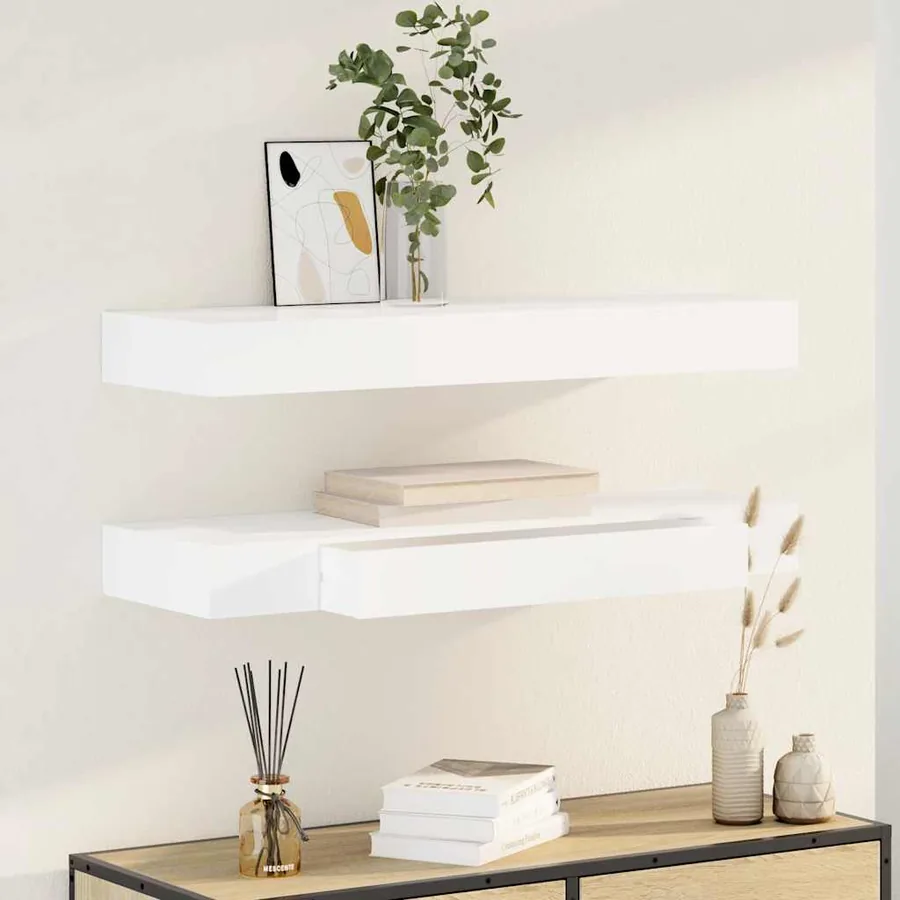Étagères murales avec tiroirs 2 pcs Blanc 80 cm