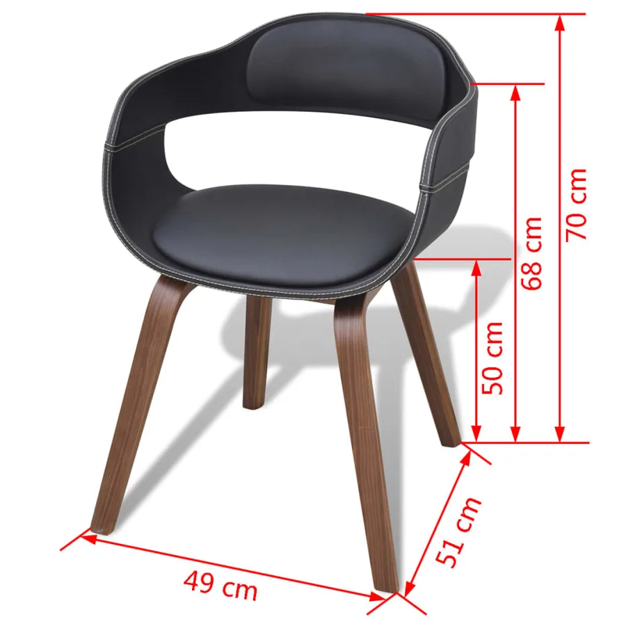 Chaises à manger lot de 6 noir bois courbé et similicuir - 6