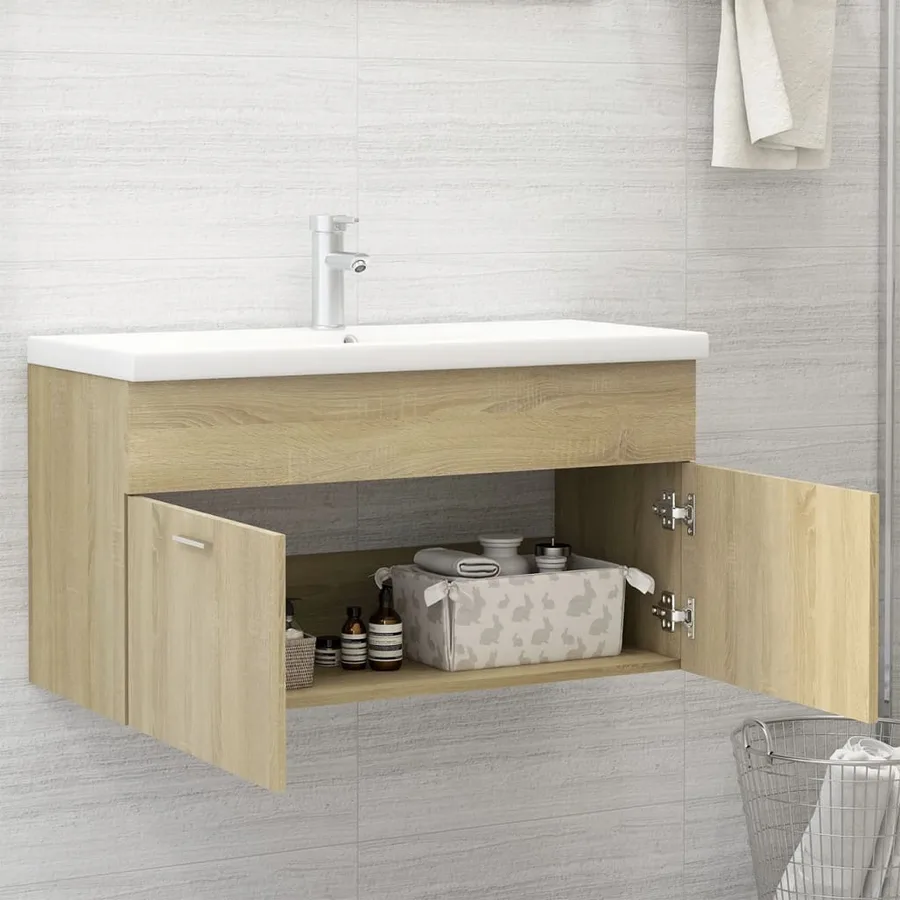 Armoire d'évier et lavabo intégré Chêne sonoma Bois ingénierie - 3