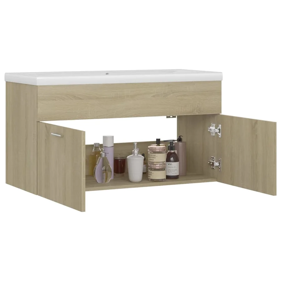 Armoire d'évier et lavabo intégré Chêne sonoma Bois ingénierie - 4