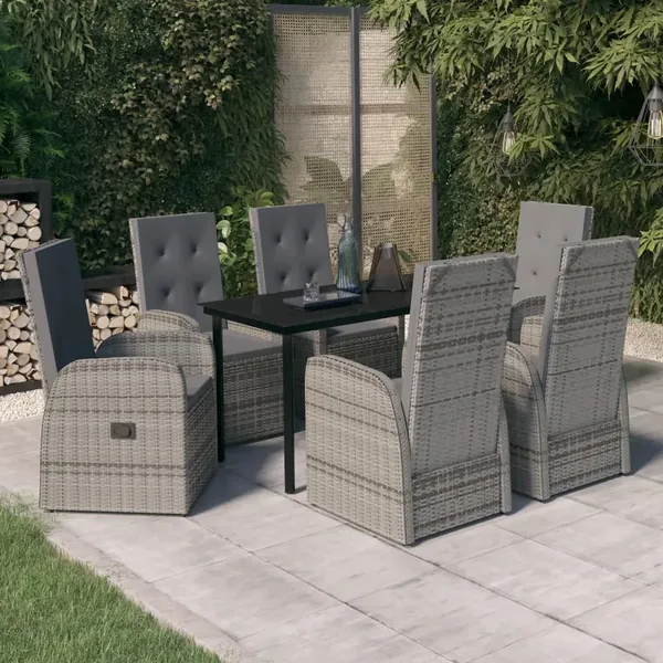 Ensemble à manger de jardin avec coussins 7 pcs Gris