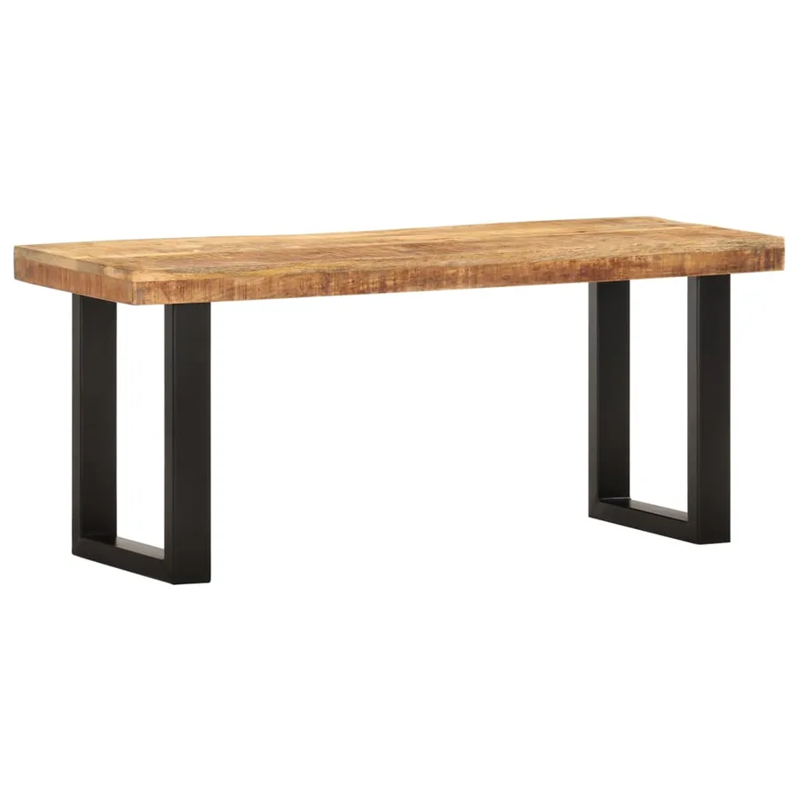 Banc 110 cm Bois de manguier brut massif et acier - 9