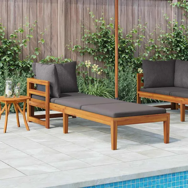 Chaise longue avec 1 accoudoir Gris foncé Bois d'acacia solide