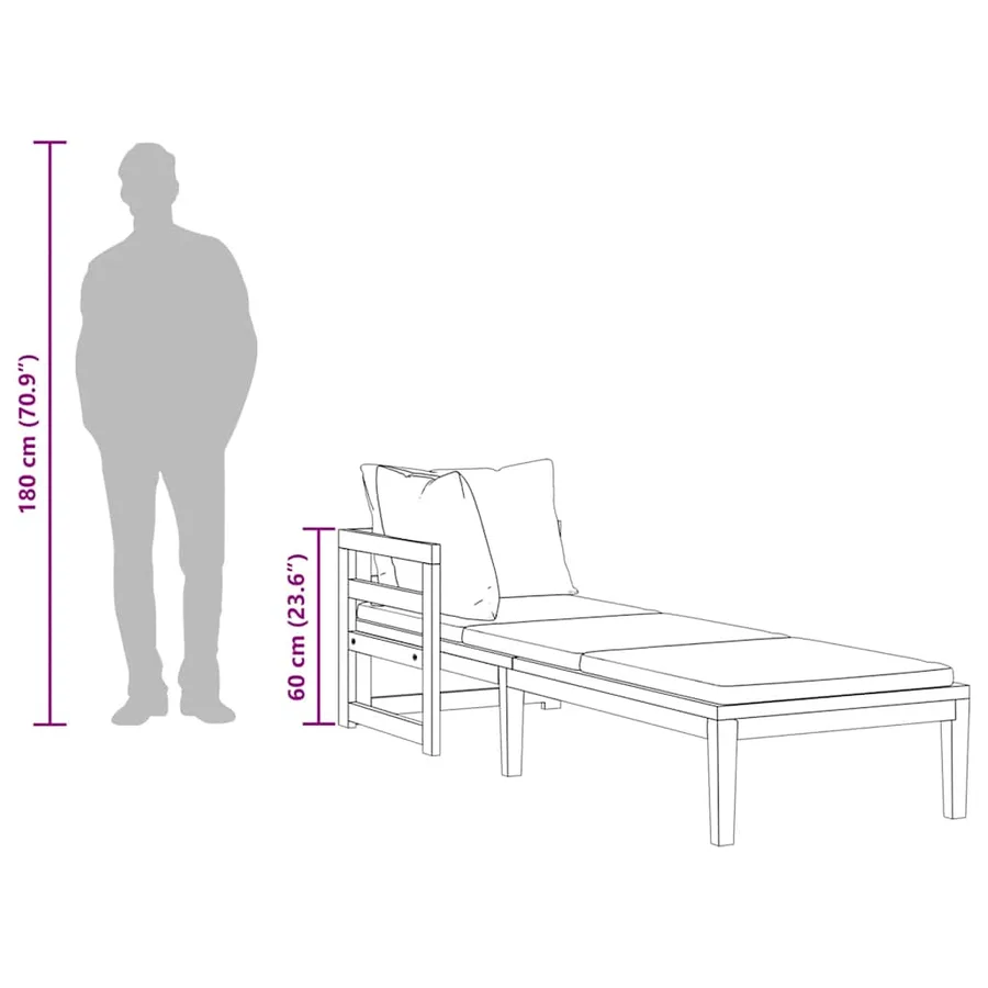 Chaise longue avec 1 accoudoir Gris foncé Bois d'acacia solide - 13
