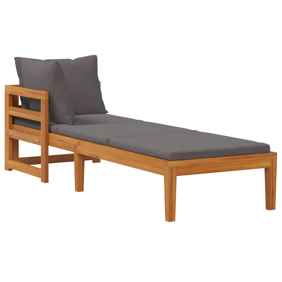 Chaise longue avec 1 accoudoir Gris foncé Bois d'acacia solide - 2