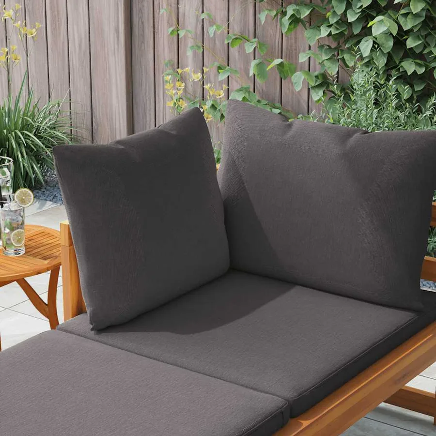 Chaise longue avec 1 accoudoir Gris foncé Bois d'acacia solide - 3