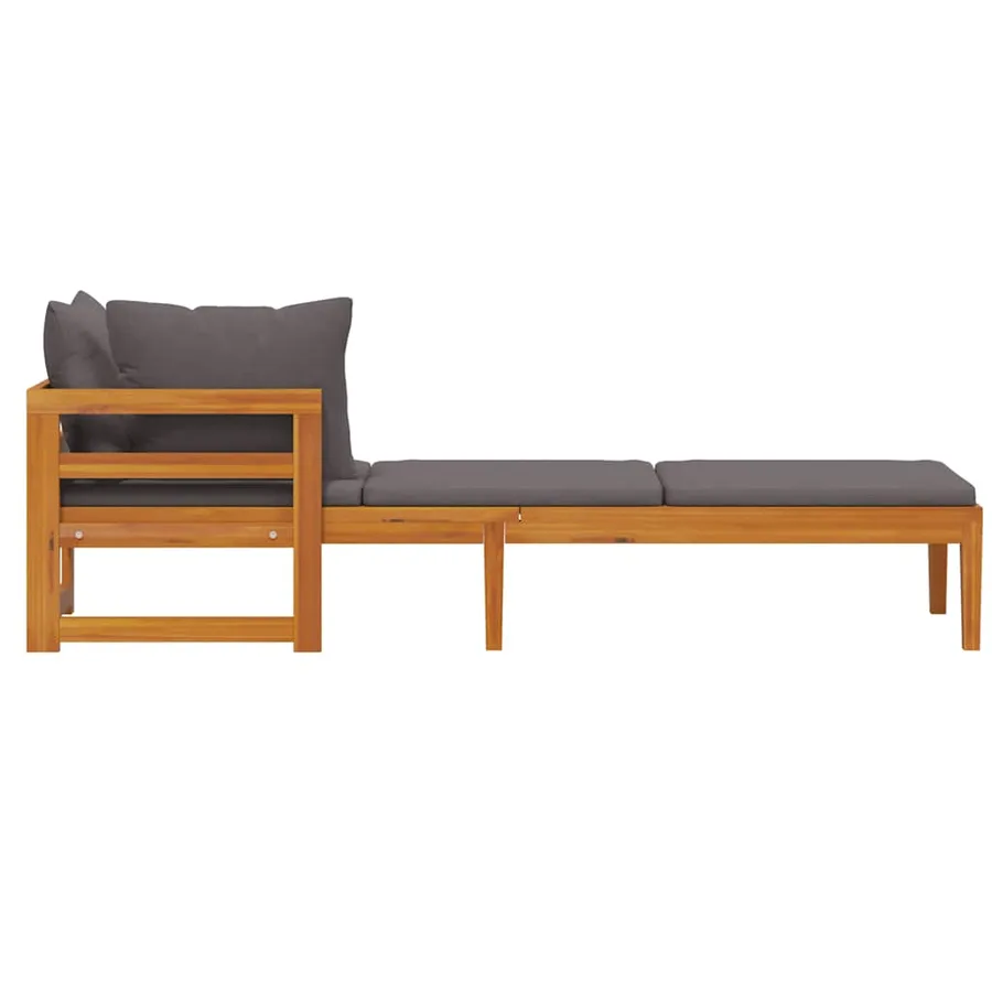Chaise longue avec 1 accoudoir Gris foncé Bois d'acacia solide - 6