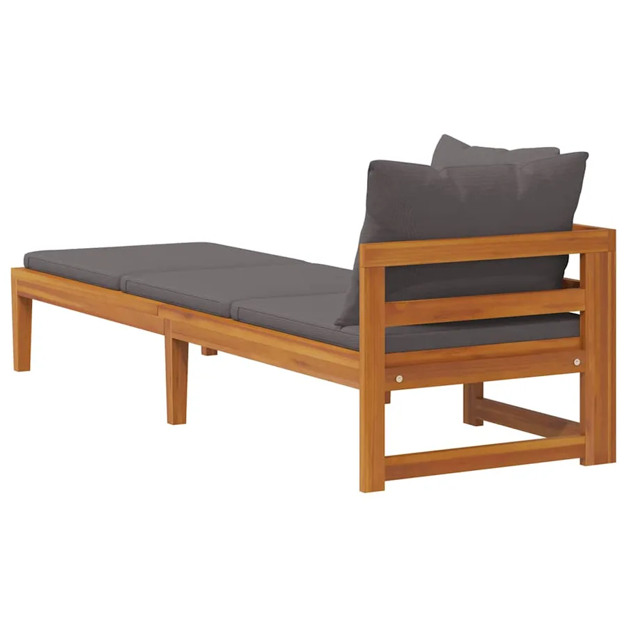 Chaise longue avec 1 accoudoir Gris foncé Bois d'acacia solide - 7