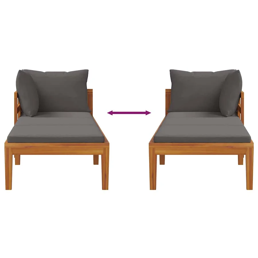 Chaise longue avec 1 accoudoir Gris foncé Bois d'acacia solide - 8